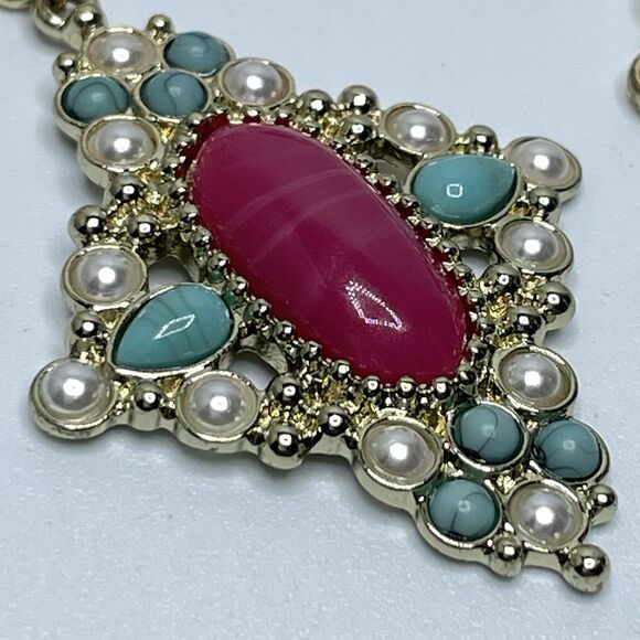 BaubleBar Gold Tone Turquoise Blue White Mauve Cabochon Dangle Earrings Bold - Picture 4 of 7